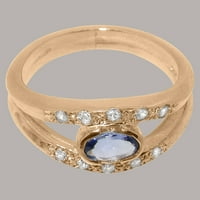 Britanska napravljena 18k ruža zlatna tanzanite i dijamantni prsten ženski prsten za opseg - Opcije veličine - Veličina 11,75