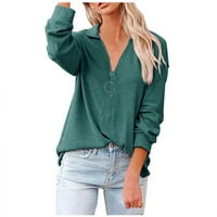 Pola Zip šal navratnik pulover Ženske vrhove plus veličina dugih rukava V izrez Slim Fit košulje Ladie