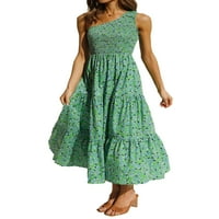 Ženska ljetna Boho tiskana haljina jedna ramena bez rukava s rukavima Flowy Tired Party Maxi haljina