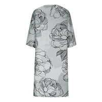 Ženska pamučna posteljina haljina ljetna cvjetna mini haljina labava casual V-izrez kratki rukav majica