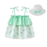 1- godina dječje djevojke ljeto Slatka print suknjak suknja princeza haljina + šešir mint zelena 100