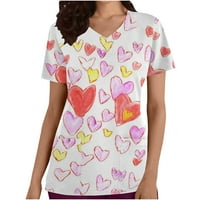 Cethrio prevelike majice za žene - V-izrez za Valentinovo tiskani džep kratkih rukava u potpunosti bluza žuta