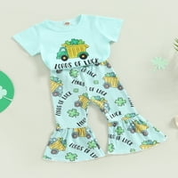 Qinghua Toddler Baby Girls St. Patrickov dan Outfits automatsko pismo Ispis kratkih rukava majica zvona donje hlače Ljeto Postavljeno zelene 2 godine