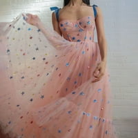 Ljetne haljine za žene V-izrez Casual Print bez rukava ružičaste s