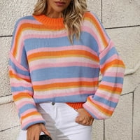 Cacomomrkar PI Womens Dukseri Sredstva Ženska casual Solid Color Okrugli vrat Dugi rukav pletiv pulover