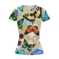 Ljetni vrhovi za žene za žene kratki rukav plus veličine T majice Ležerne prilike seksi V izrez Vintage Butterfly Print Bluzes Tees