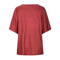 Odeerbi Ženske vrhove Dressy casual bluza Trendi okrugli rukav za rukav Print majica Burgundija