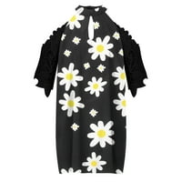 Žene Ljeto OFF haljina haljina labava izreza Clotuout Clour Haft rukava cvjetna boja Ispis O-izrez Mini
