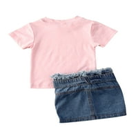 Canrulo Toddler Djevojčine suknje za djecu Outfit Pismo Ispiši košulju s ritved traper gumba Suknja Ljetna odjeća ružičasta 5- godina