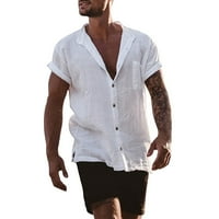 Veliki ovratnik muške pune pamučne platnene plaže Kardigan labav džep s kratkim rukavima Jednostavna casual majica