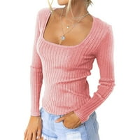 Ženske vrhove bluza Čvrsta dugih rukava casual ženske majice scoop vrat modni ružičasti m