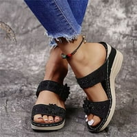 Snadls Women modni cvjetovi klinovi prozračivo peep toe klizanje na plaži Sandal crna 38