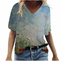 Penskaiy ženska modna casual plus veličina Scenic Cvijeće tiskanje V-izrez T-majice TOPS T -Shints za