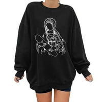 Odjeća za vježbanje za plus veličine Duks posada Crta dugih rukava Ležerni pulover Ženski modni pulover crni m