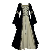 Haljine za žene plus veličine haljine Vintage Retro gotički spajanje dugih rukava crnog 2x