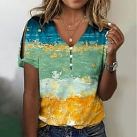 Žene ljetne vrhove V izrez cvjetne majice Majica kratkih rukava Casual Side Split Tunic Top