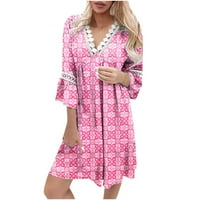 Bazyrey ljetne haljine za žene cvjetne haljine ženke V-izrez casual rukave a-line haljine ružičaste 2xl