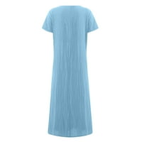 Najbolji poklon Qwang ženske ljetne casual pune boje kratkih rukava O-izrez za šivanje labavog džepa pamučna posteljina haljina s