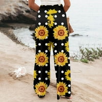 Clearsance Tergo hlače Žene Modne hlače visoke struke Elastična široka noga casual i udobna plaža žuta