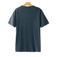 Odeerbi Trendy Funny majice za žene Čvrsti okrugli vrat Ispis kratkih rukava Tiskanje labave bluza mornarice