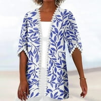 Yubatuo Womens Cardigan ženska bluza bluza Outerwear Print pola duljine rukave Ležerne prilike za odmor Basic čipke vrhovi kardigan za žene svijetloplavo