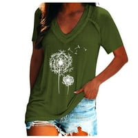 Ženski vrhovi odozgo ispod $ velike veličine V-izrez bluza grafički otisci casual majica kratkih rukava Labavi tunični vrhovi pamučni zeleni m