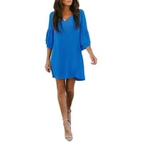 Ženska ljetna tunika haljina V izrez casual labavi protočni ljuljački rugani haljini plavi l