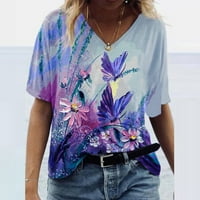 Lulshou ženska modna casual plus veličina Scenic Cvijeće tiskanje V-izrez majice