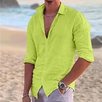 HFYIHGF Muška pamučna posteljina majica Roll-up dugi rukav hipi Ležerne prilike za plažu Yoga Tors Redovni fit lagani vrhovi odmora žuti s
