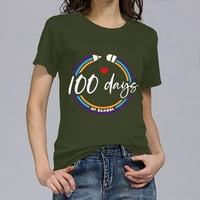 Ljetni vrhovi za ženske majice za žene grafičke posade kratki rukav srećan 100. dan školske multi boje