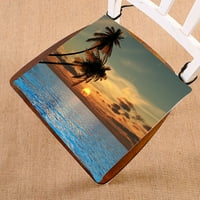Tropska morska stolica, zalazak sunca kokosova palma na plaži na plaži sjedalo sjedalo za jastuke jastuk