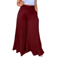 Lilgiuy ženske modne casual čvrsti šifon džepovi elastični struk dvostruki sloj Crine široke pantalone