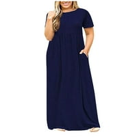 Clearsance Ljetne haljine za žene okrugli dekolte modna tiskana dužina gležnja A-line kratkih rukava Blue XL