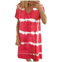 Haljine za žene kratki rukav Srednja dužina Fit A-line ispisana V-izrez ljetna haljina crvena 3xl
