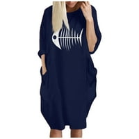 Ljetne haljine za ženski rukav A-line mini slatki odmor za odmorište okrugle ormare za izrezu plava 4xl