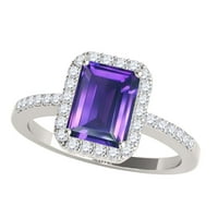 Prstenovi za žene 3. Carat dijamant i smaragdni ametist ametist prsten od 10k bijelo zlato