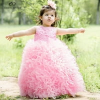 Cvjetna djevojka djeveruše haljina Djevojke vezene čipkave cvjetne princeze party haljina ružičaste