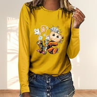 Tdoqot Halloween majice za žene - dugih rukava plus veličina bundeve grafički casual crewneck pulover