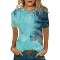 Ecqkame ženska labava majica Summer Ležerne prilike za ispisane postrojenja za labavu majicu bluza svijetla plava LAGA