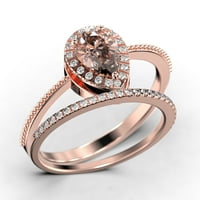 Art Deco 1. Carat Vintage Pear Cut morgatit i dijamantski moissanitni set za angažman, vjenčani prsten u 10K čvrstog ruža zlato, poklon za njen oblog prstena