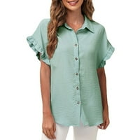 Gyujnb ženski vrhovi bluze ličnosti pamučne bluze šifonske bluze za žene casual ruffle trim kratkim