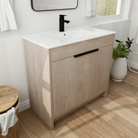 Samostojeća kupaonica ispraznost s bijelim keramičkim sudoperom, modernim skladišnim ormarom s mekim