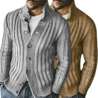 Muškarci Ležerni tanak dugme Revel dugih rukava s dugim rukavima Džemper sa pletenim kaputima sivi xl