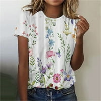Azrian Womens Plus Veličina veličine, ženska modna tiskana majica kratkih rukava bluza okrugli vrat casual vrhovi na prodaju