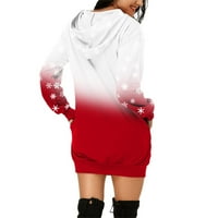 Tarmeek božićna haljina, ružni božićni džemper ženski povremeni s džepom Božićne tiske dugih rukava