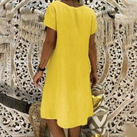 Podplag haljina za žene, ženska ljetna labava pune boje kratkih rukava s kratkim rukavima, žuta, žuta