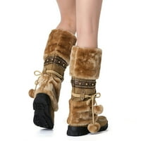 Topli visokog nožnog snježne pete Retro držite srednje kose cipele za čizme s klino za žene ženske čizme