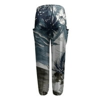 Yubatuo elastične pantalone za crtanje niskog uspona za žene Retro print pantalone sa džepom