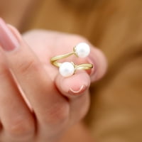 Dva kamena prstena - slatkovodni prsten za omot za žene, 14k žuto zlato, SAD 7.00
