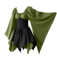 Renesansne kostimo žene srednjovjekovna haljina boemska haljina kostimi Gothic Retro dugih rukava Dress haljina s dugim rukavima okrugla vrata visoke haljine zelene m